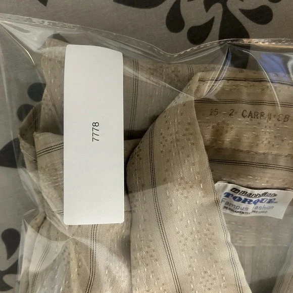 VTG Manhattan Torque Shirt Mens M 15-32 Beige Geometric Stripe 60s 70s Button up - Picture 6 of 8